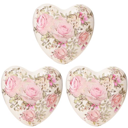 Prodotto Cuori decorativi con rosa in ceramica color crema rosa 8x8cm 3pz