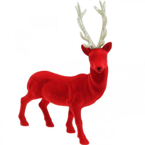 Decorativo cervo figura decorativa renna decorativa floccata rossa H40cm