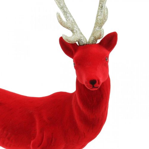 Floristik24 Decorativo cervo figura decorativa renna decorativa floccata rossa H40cm