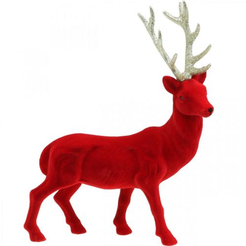 Floristik24 Decorativo cervo figura decorativa renna decorativa floccata rossa H40cm