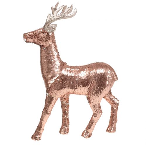 Floristik24 Cervo decorativo con paillettes oro rosa H46cm