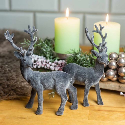 Prodotto Cervo decorativo floccato grigio 20 cm 2 pz