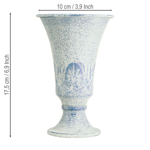 Prodotto Calice decorativo in metallo antico bianco blu Ø11cm H17.5cm
