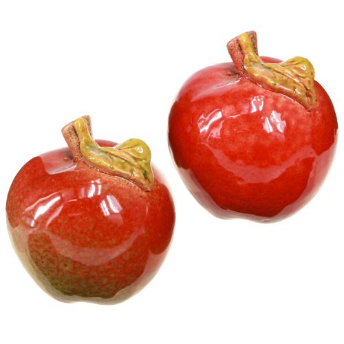 Decorazione da tavolo in ceramica con mele decorative, autunno, rosso e verde, H7,5cm, 4 pezzi