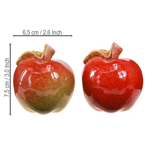 Prodotto Decorazione da tavolo in ceramica con mele decorative, autunno, rosso e verde, H7,5cm, 4 pezzi