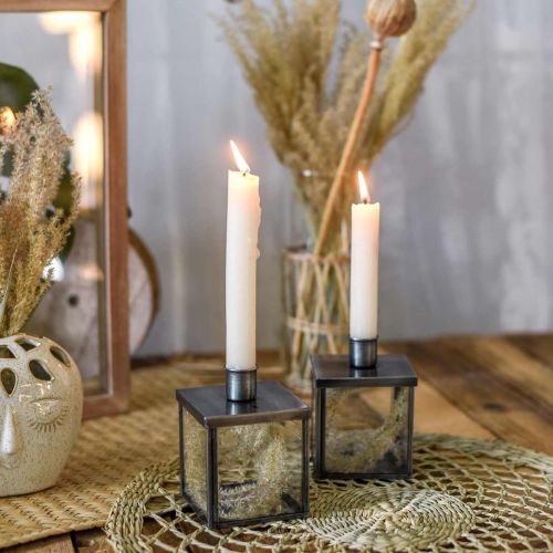 Floristik24 Portacandele decorativo per candela argento, antracite H11cm