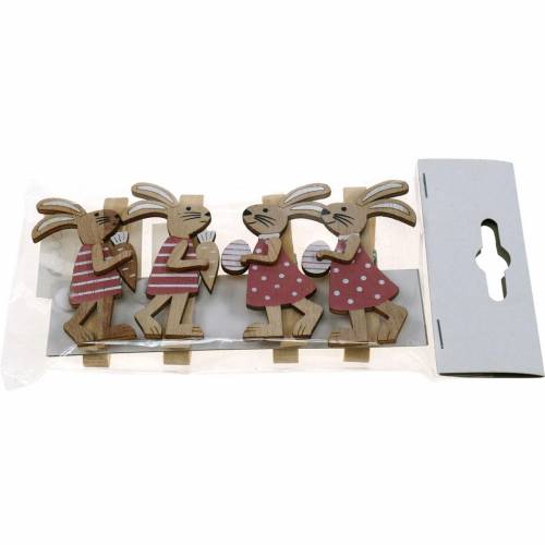 Prodotto Clip decorative coniglietti Coniglietti pasquali rosa, legno bianco Decorazione pasquale 4pz