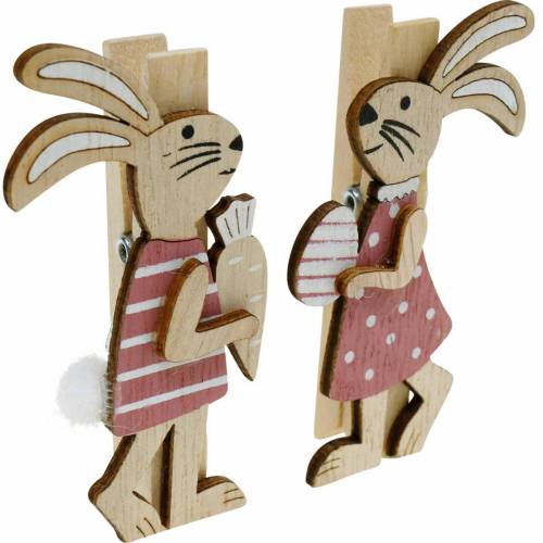 Prodotto Clip decorative coniglietti Coniglietti pasquali rosa, legno bianco Decorazione pasquale 4pz