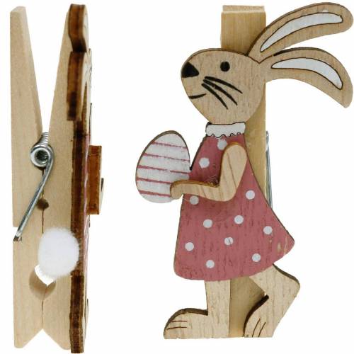 Prodotto Clip decorative coniglietti Coniglietti pasquali rosa, legno bianco Decorazione pasquale 4pz