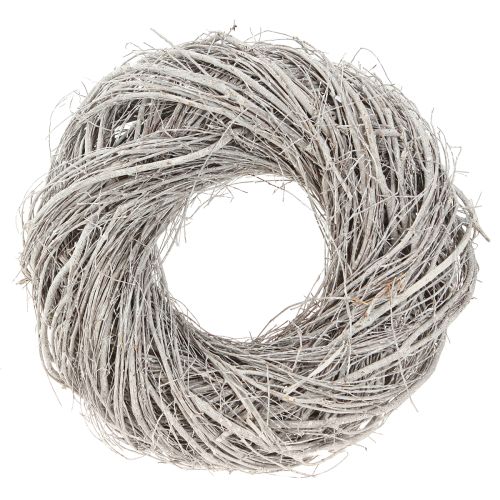 Corona decorativa in rami di olmo, bianco-grigio lavato Ø35cm
