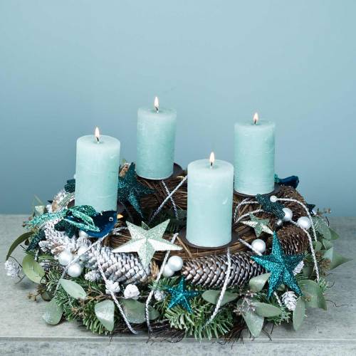 Floristik24 Corona decorativa di eucalipto e coni artificiali Ø45cm verde, bianco