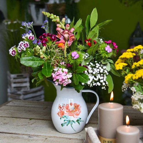 Floristik24 Brocca decorativa, vaso di fiori dall&#39;aspetto vintage, brocca smaltata con motivo rosa H19cm
