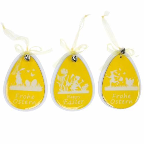 Floristik24 Uova pasquali decorative da appendere legno bianco, giallo decorazioni pasquali decorazioni primaverili 6pz