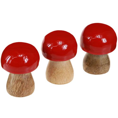 Funghi decorativi in legno laccato rosso funghi champignon H5cm Ø4cm 6 pezzi