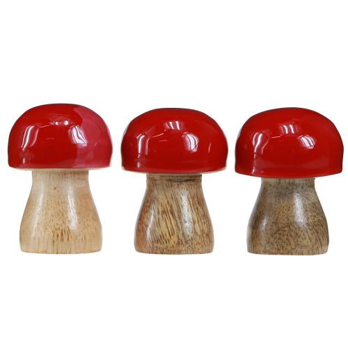 Prodotto Funghi decorativi in legno laccato rosso funghi champignon H5cm Ø4cm 6 pezzi