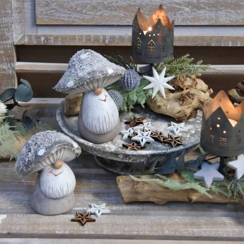 Floristik24 Figura decorativa di gnomo a fungo gnomo a fungo grigio, bianco 7×9cm 2pz