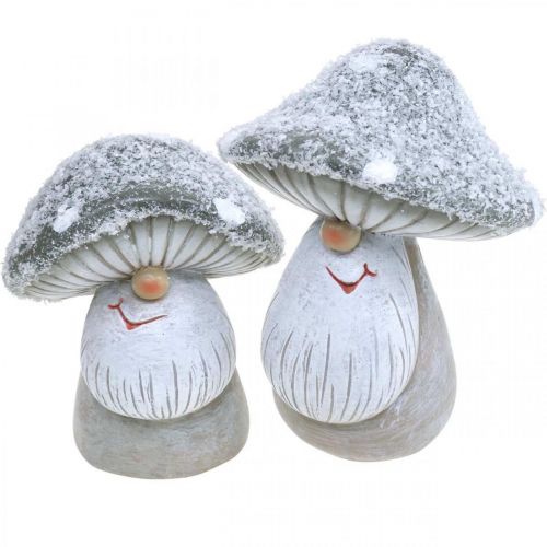 Floristik24 Figura decorativa di gnomo a fungo gnomo a fungo grigio, bianco 7×9cm 2pz