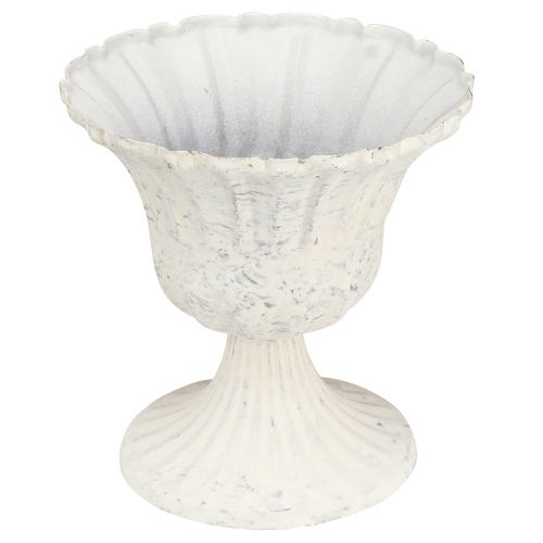 Coppa Decorativa Calice in Metallo Bianco Antico Shabby Chic Ø12cm H12cm