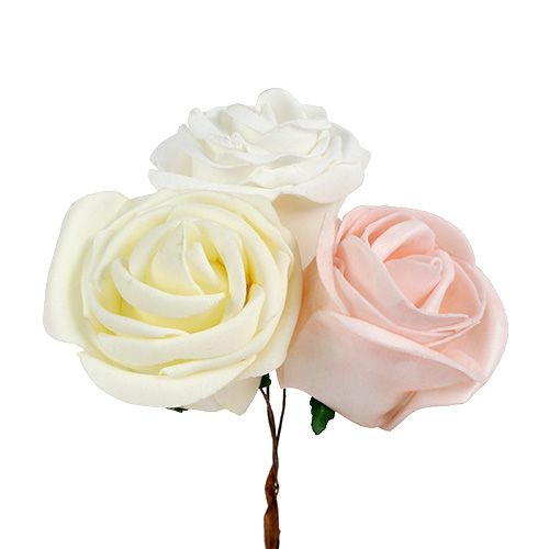 Floristik24 Deco rose mix bianco, rosa, crema Ø7,5cm 12p