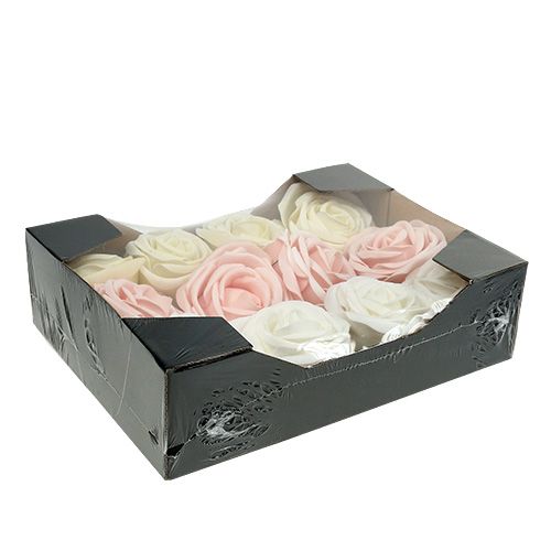 Floristik24 Deco rose mix bianco, rosa, crema Ø7,5cm 12p