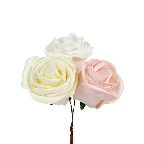 Floristik24 Deco rose bianco, crema, rosa mix Ø6cm 24 pezzi