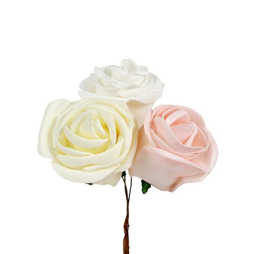 Floristik24 Rosa decorativa mix bianco, crema, rosa Ø6cm 24 pz
