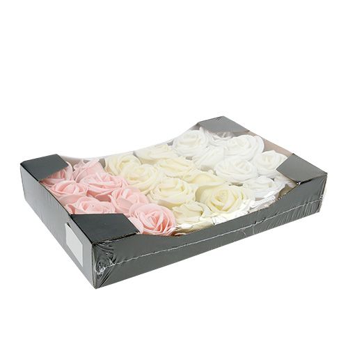 Floristik24 Rosa decorativa mix bianco, crema, rosa Ø6cm 24 pz