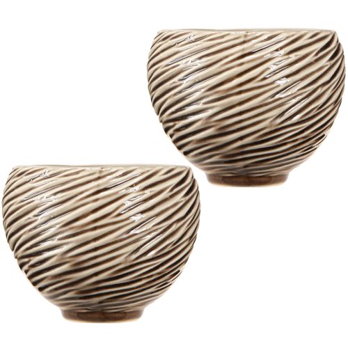 Prodotto Ciotola decorativa vaso di fiori in ceramica beige marrone Ø15cm 2pz
