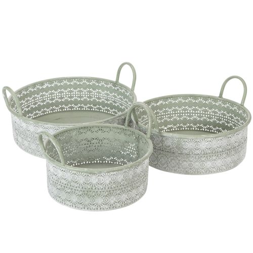 Floristik24 Ciotola decorativa in metallo con manici, vaso vintage, set da 3