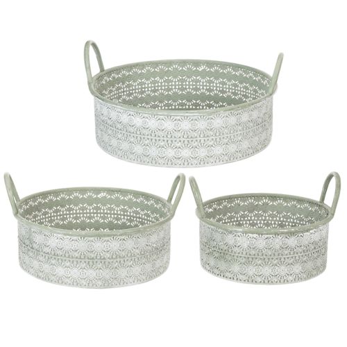 Prodotto Ciotola decorativa in metallo con manici, vaso vintage, set da 3