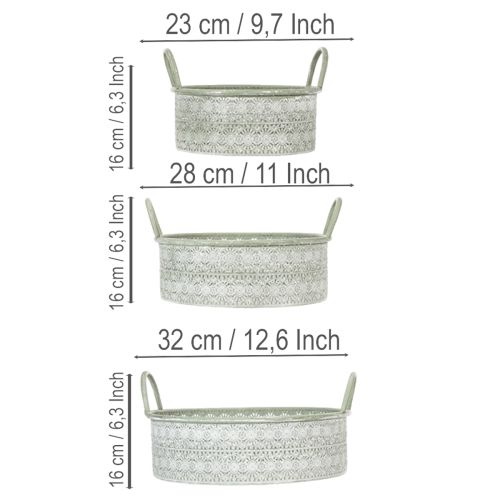 Prodotto Ciotola decorativa in metallo con manici, vaso vintage, set da 3