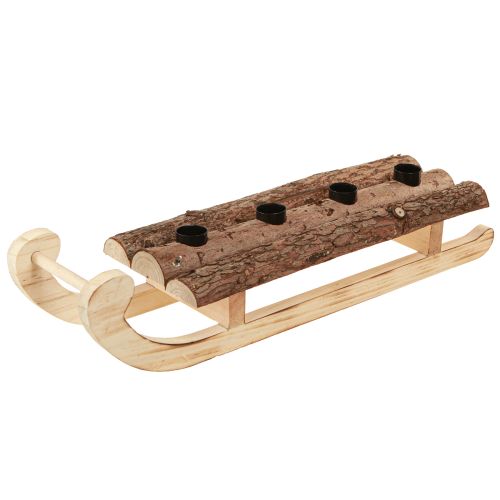 Slitta decorativa in corteccia di legno 4 portacandele 40×12,5 cm