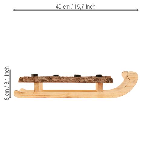 Prodotto Slitta decorativa in corteccia di legno 4 portacandele 40×12,5 cm