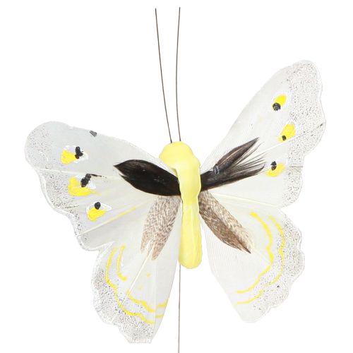 Prodotto Farfalla decorativa su filo giallo 8 cm 12 pezzi