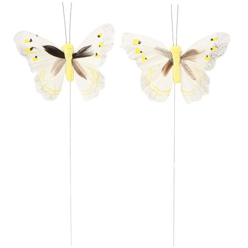 Prodotto Farfalla decorativa su filo giallo 8 cm 12 pezzi