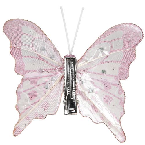 Prodotto Farfalle decorative realizzate in piume glitter rosa 7,5x7 cm 4 pz