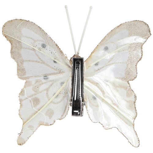 Prodotto Farfalle decorazione piume in oro su clip 7,5x7 cm 4 pezzi