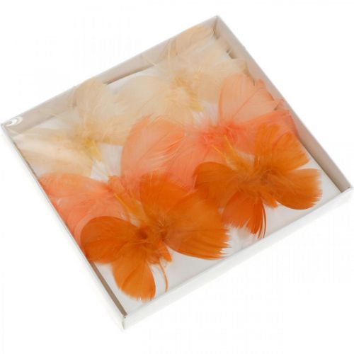 Floristik24 Farfalle nei toni dell'arancione, decoro primaverile Farfalle di piume su filo 6pz