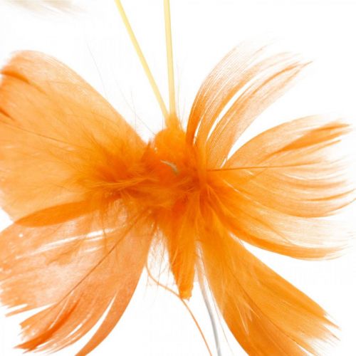 Prodotto Farfalle nei toni dell&#39;arancione, decoro primaverile Farfalle di piume su filo 6pz