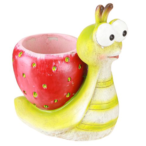 Vaso decorativo a forma di lumaca in ceramica verde e rosso fragola 15,5 cm
