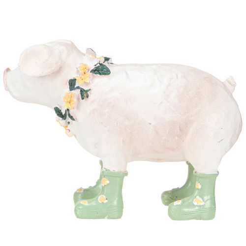 Prodotto Maialino decorativo con stivali di gomma – Figura di fattoria divertente con corona di fiori 15,5 cm 2 pezzi