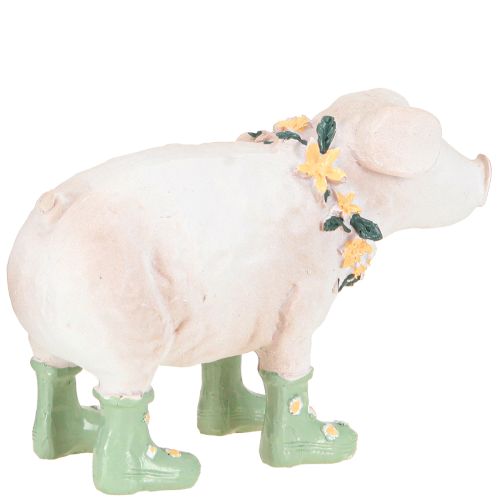 Prodotto Maialino decorativo con stivali di gomma – Figura di fattoria divertente con corona di fiori 15,5 cm 2 pezzi