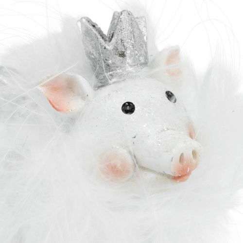Maiale decorativo con corona figura maiale fortunato bianco 7 cm 2 pezzi