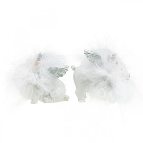 Floristik24 Maiale decorativo con corona figura maiale fortunato bianco 7 cm 2 pezzi