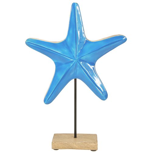 Stella marina decorativa su base in legno naturale blu Ø22cm H32cm