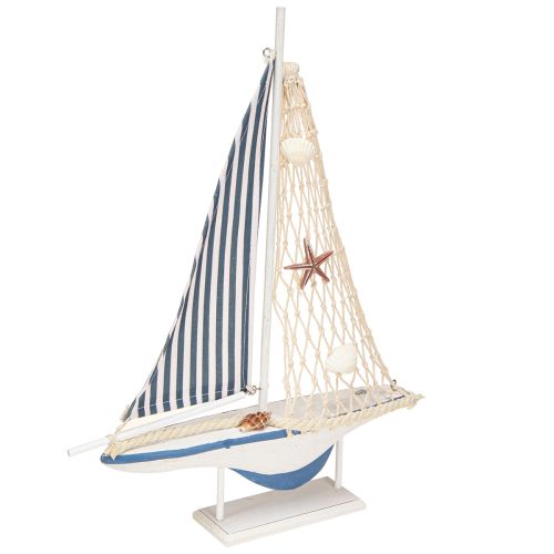 Prodotto Conchiglie decorative in legno per barche a vela bianche e blu L26,5cm H37cm