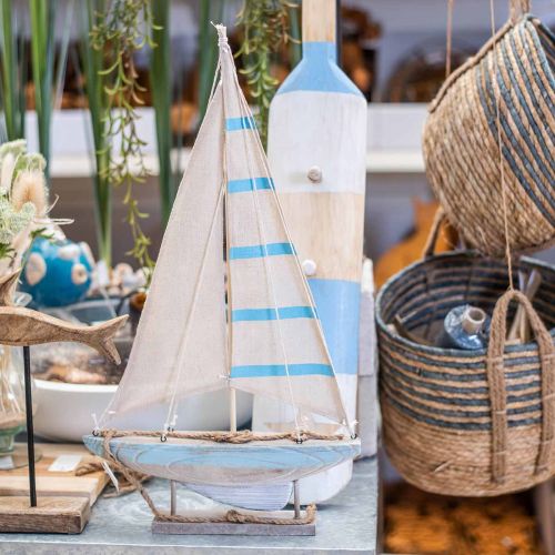 Floristik24 Decorazione da tavola marittima blu-bianca in legno per barche a vela Deco H54,5 cm