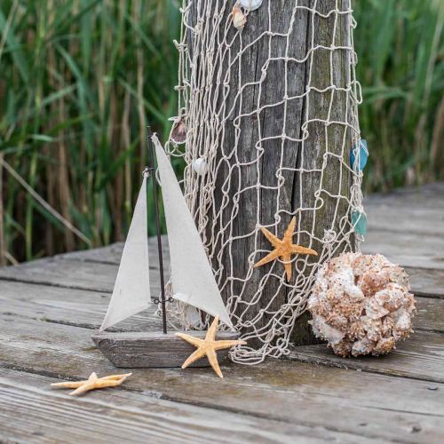 Floristik24 Barca a vela decorativa in legno, decorazione marittima, nave decorativa shabby chic, colori naturali, bianco H29cm L18cm