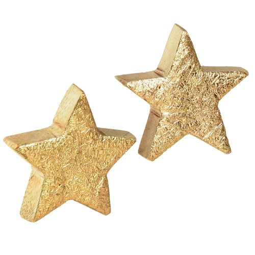 Stelle decorative in legno di mango naturale dorato Ø5cm 12 pezzi