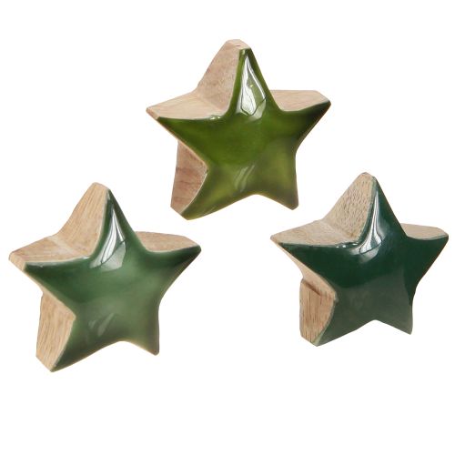 Stelle decorative in legno, stelle verdi, decorazione sparsa, 3 cm, 9 pezzi